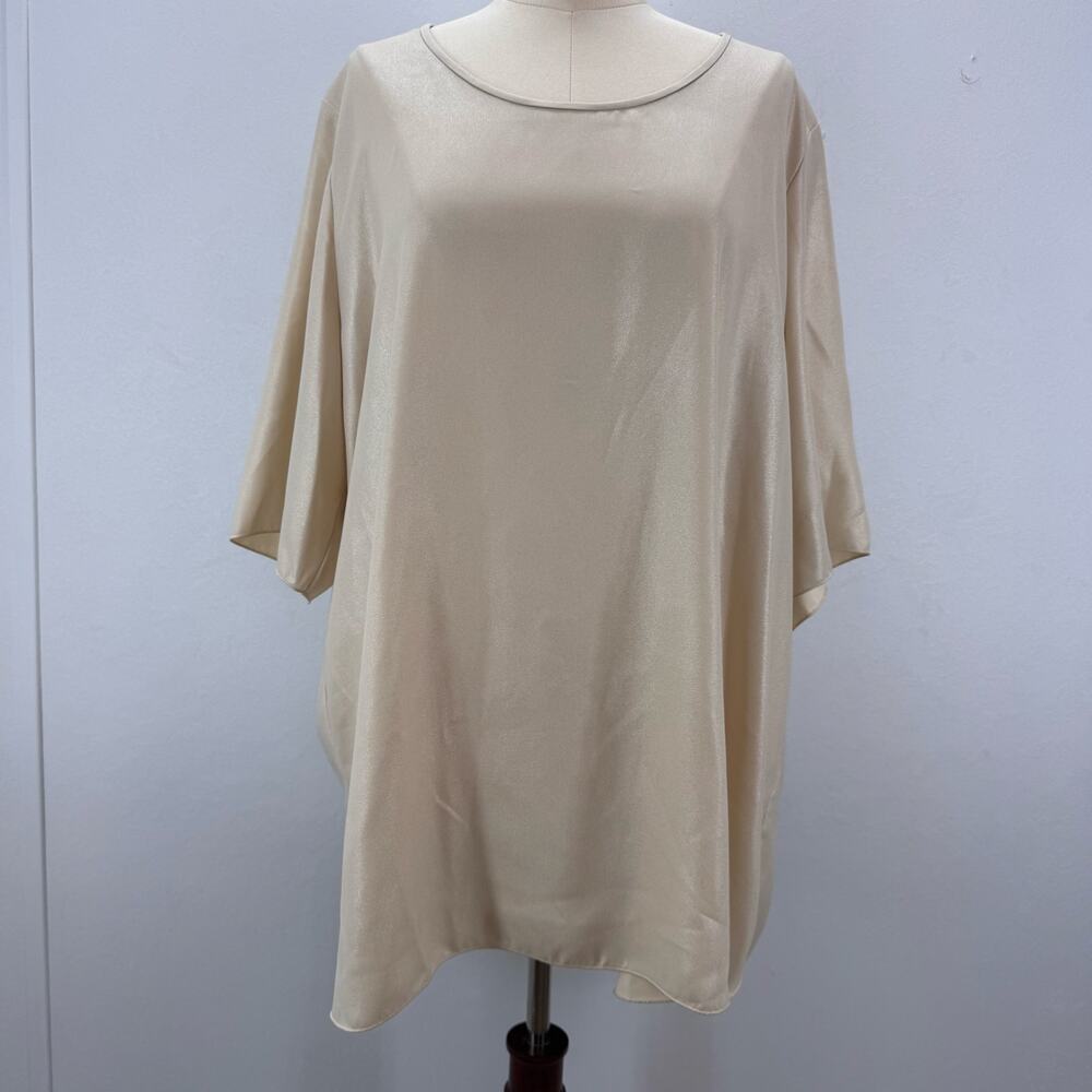 NWT Marina Rinaldi Beige Metallic Blouse US 22 Minimalist Capsule Quiet Luxury